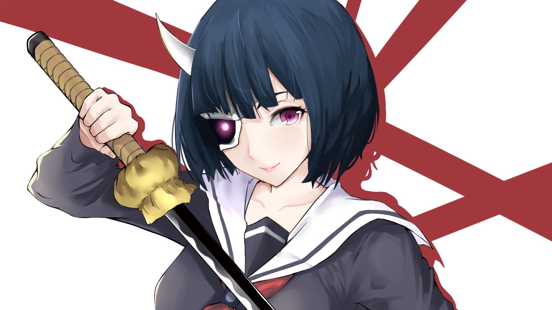 Wallpaper Sword, katana, Onigawara Rin, Busou Shoujo Machiavellianism, anime girl