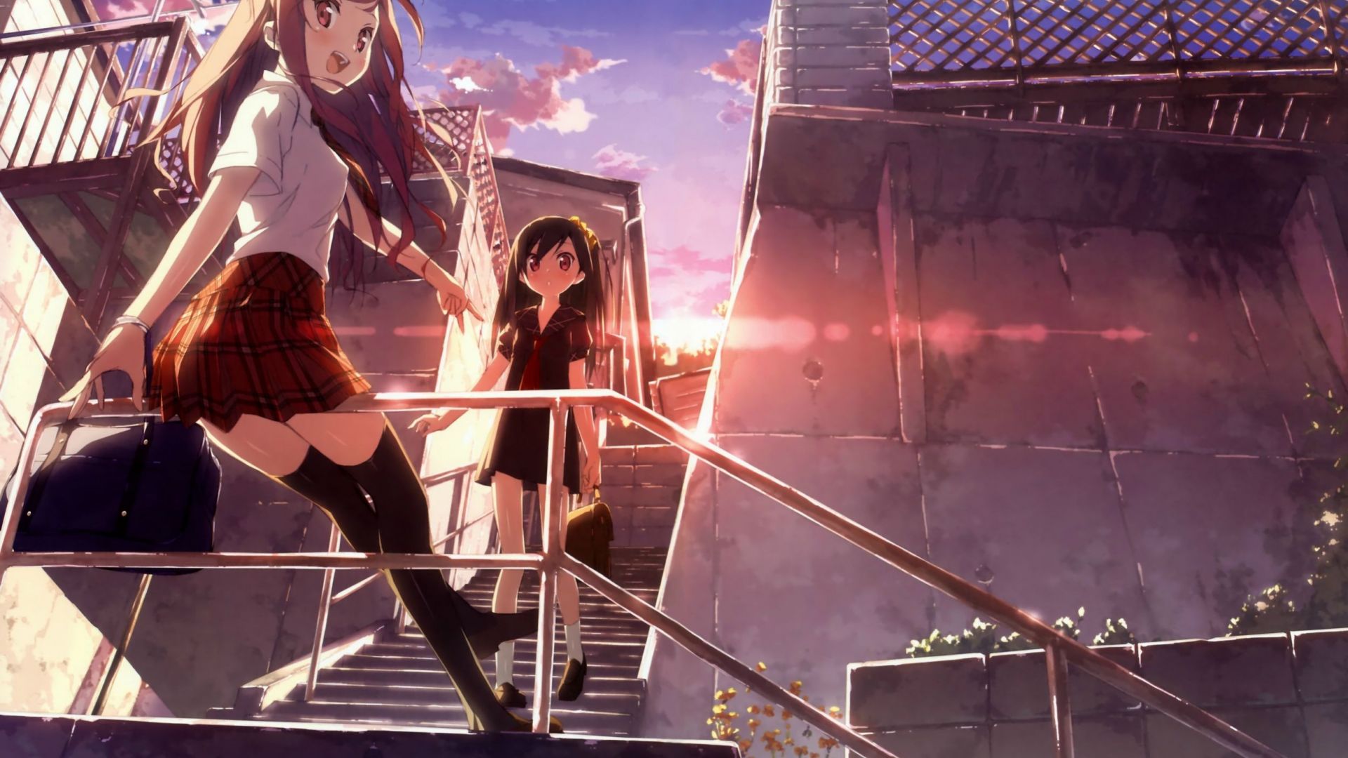 Wallpaper Anime girls at stairs