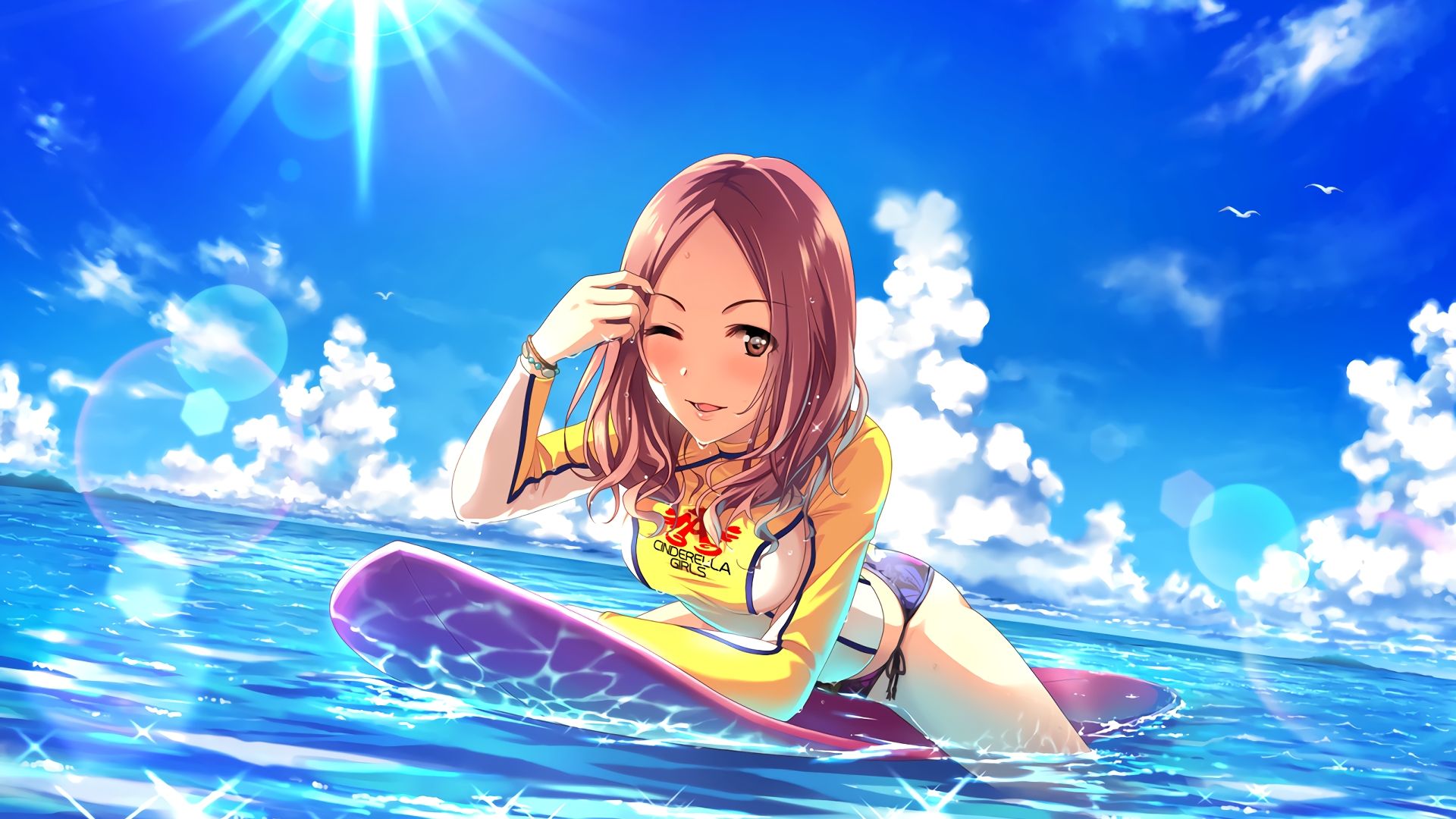 Wallpaper Marina Sawada, surfer, anime girl