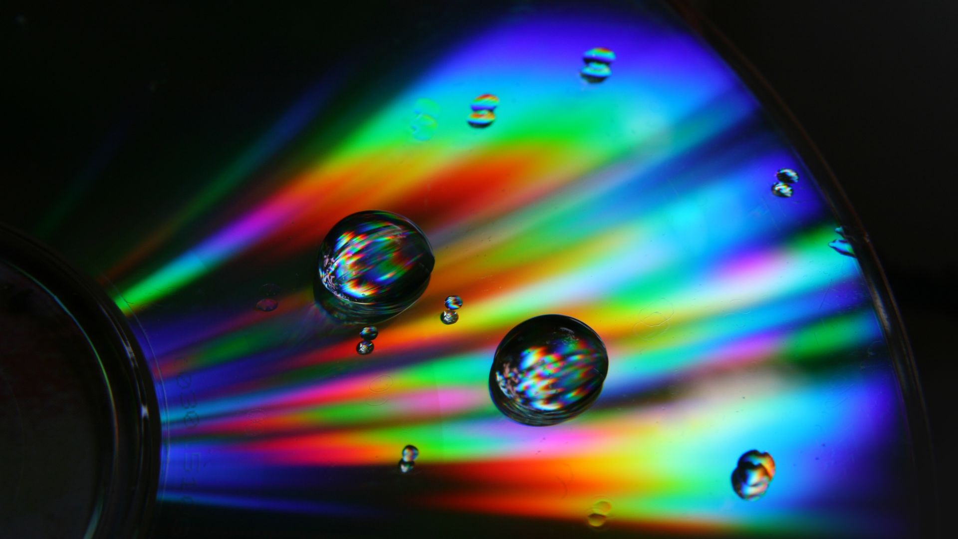 Wallpaper Disc, drops, colorful, reflections