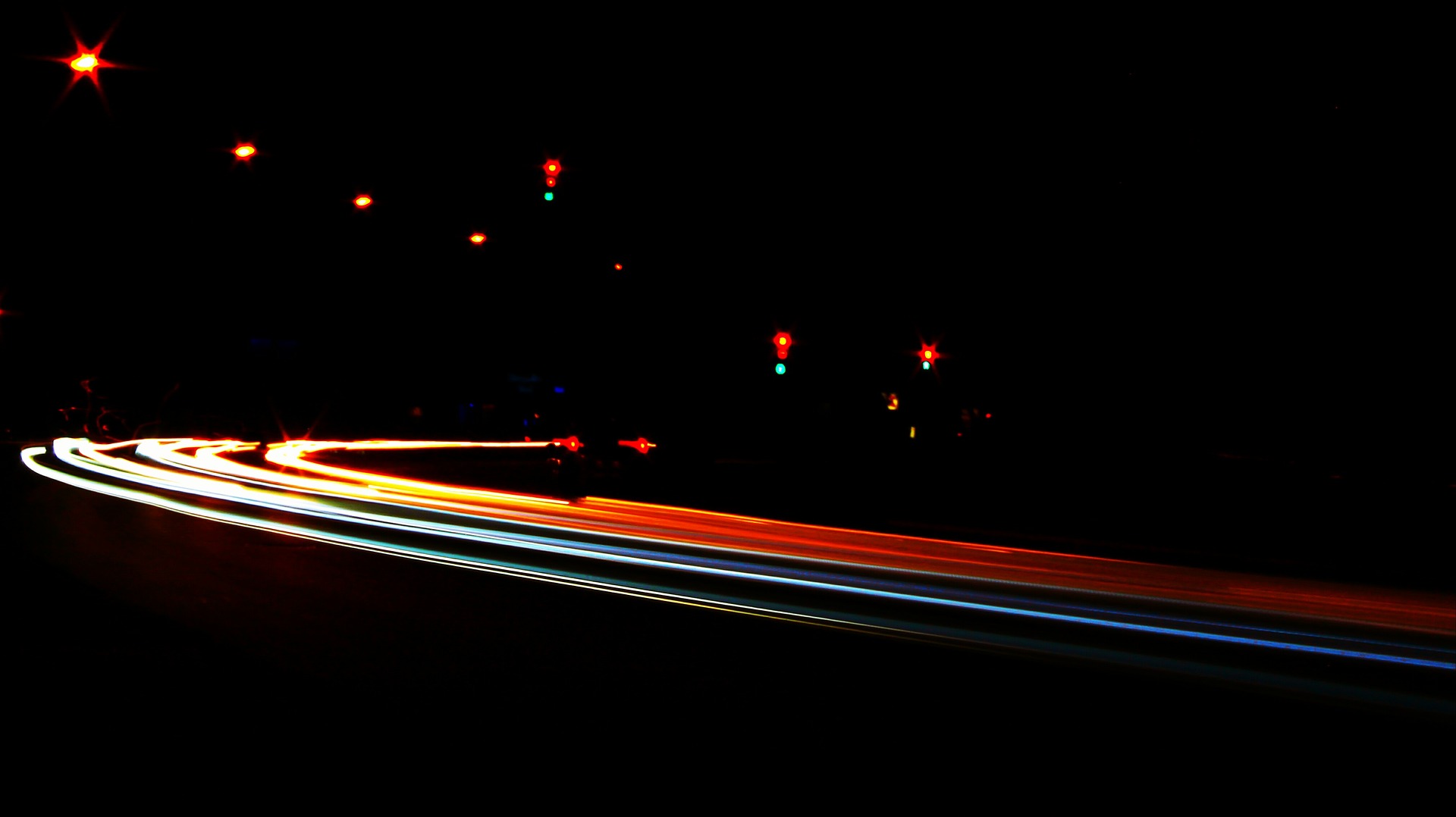 Wallpaper Road in night, lights trail
