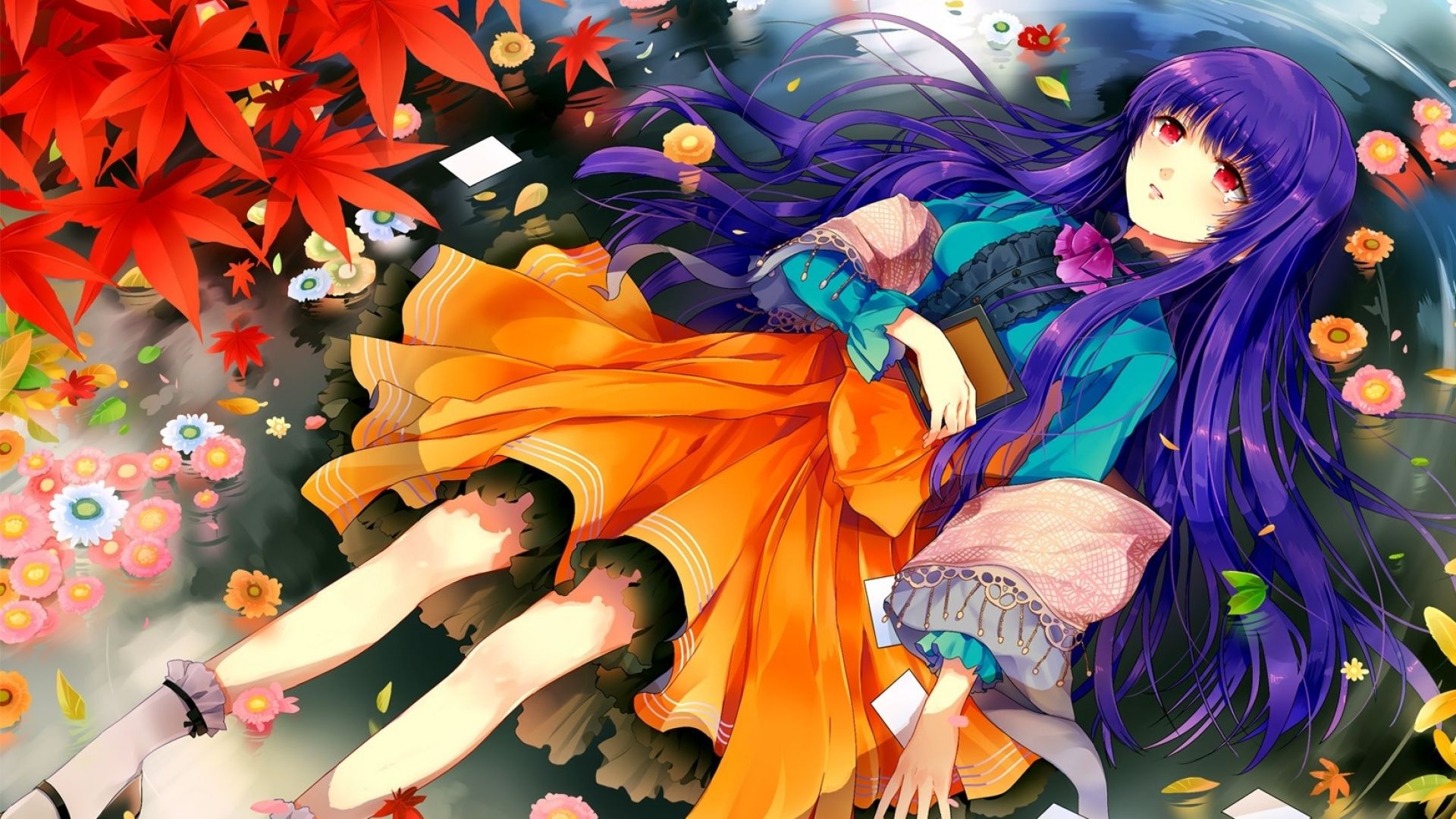 Wallpaper Long purple hair, anime girl