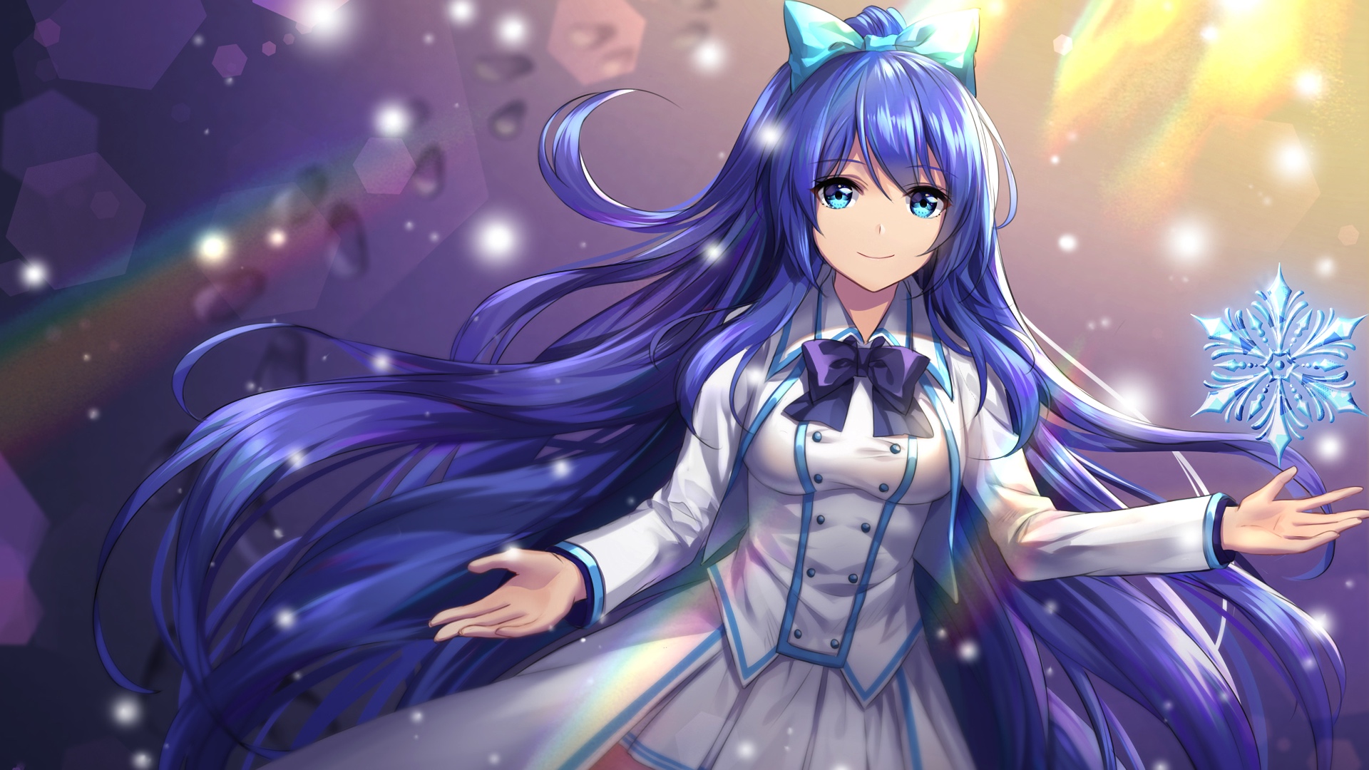 Desktop Wallpaper Cute Anime Girl, Snowflakes, Blue Hair, Original, Hd  Image, Picture, Background, Vua9gg