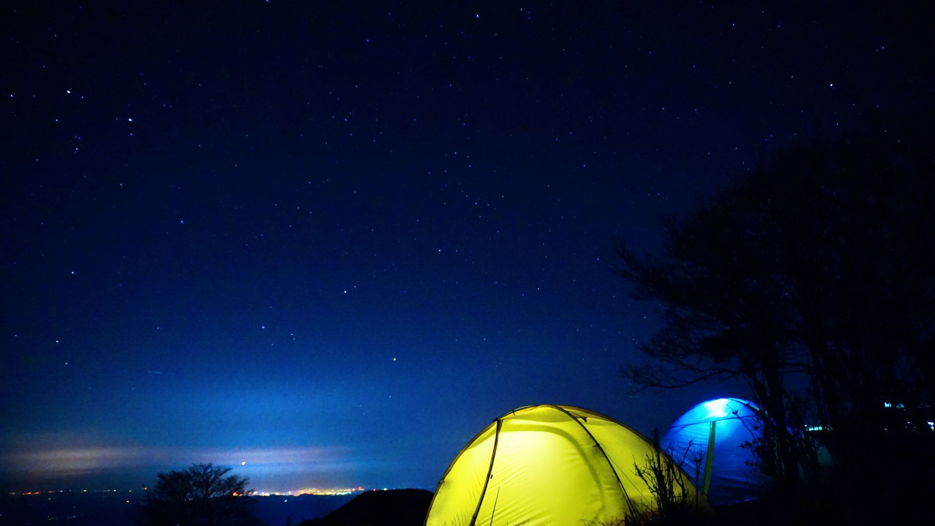 Wallpaper Tent, starry, sky, night