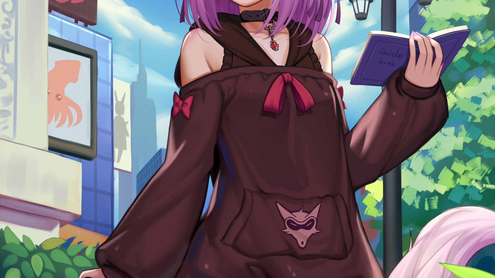 Wallpaper Long purple hair anime girl