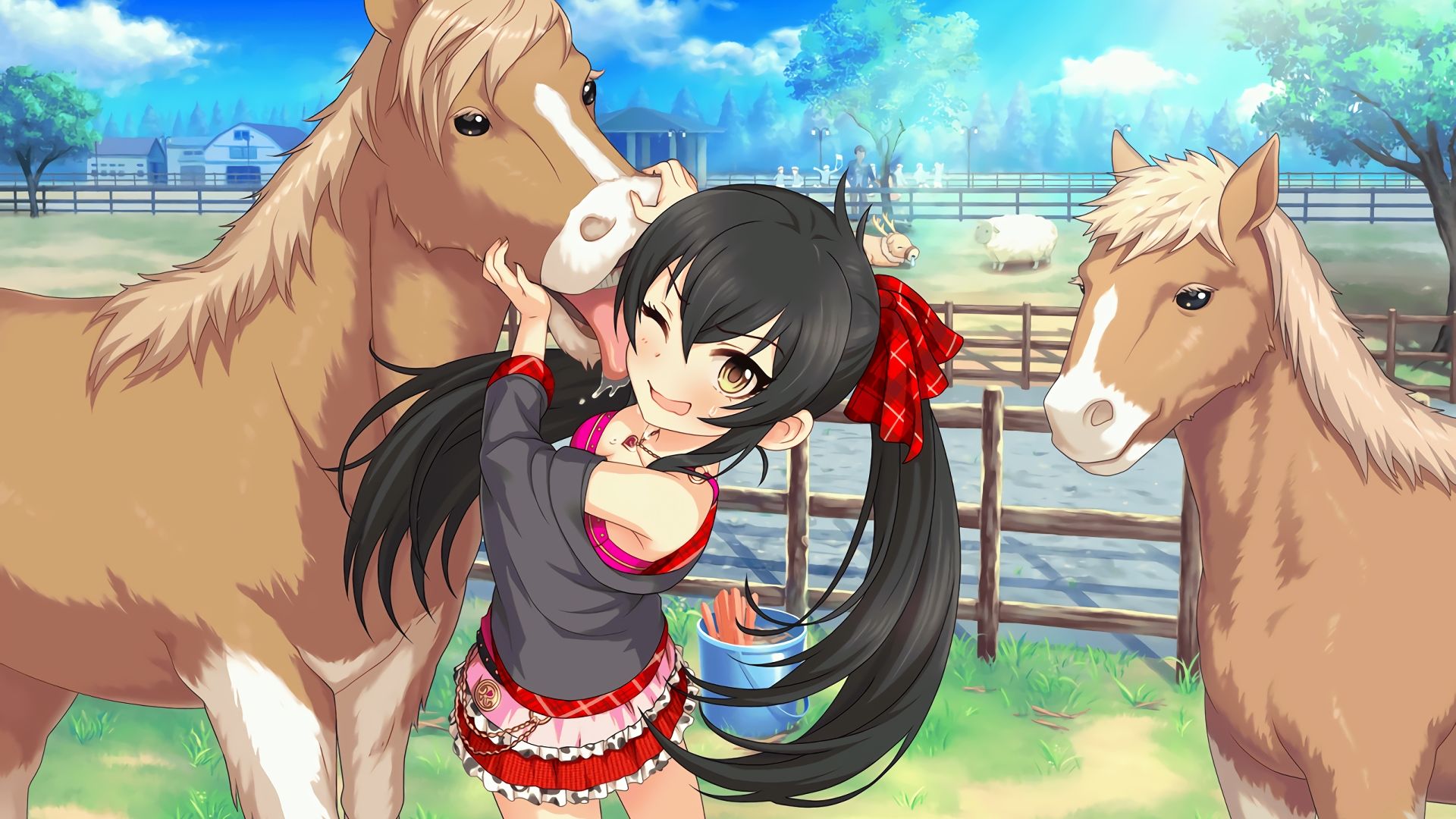 Wallpaper Risa Matoba, anime girl, horses