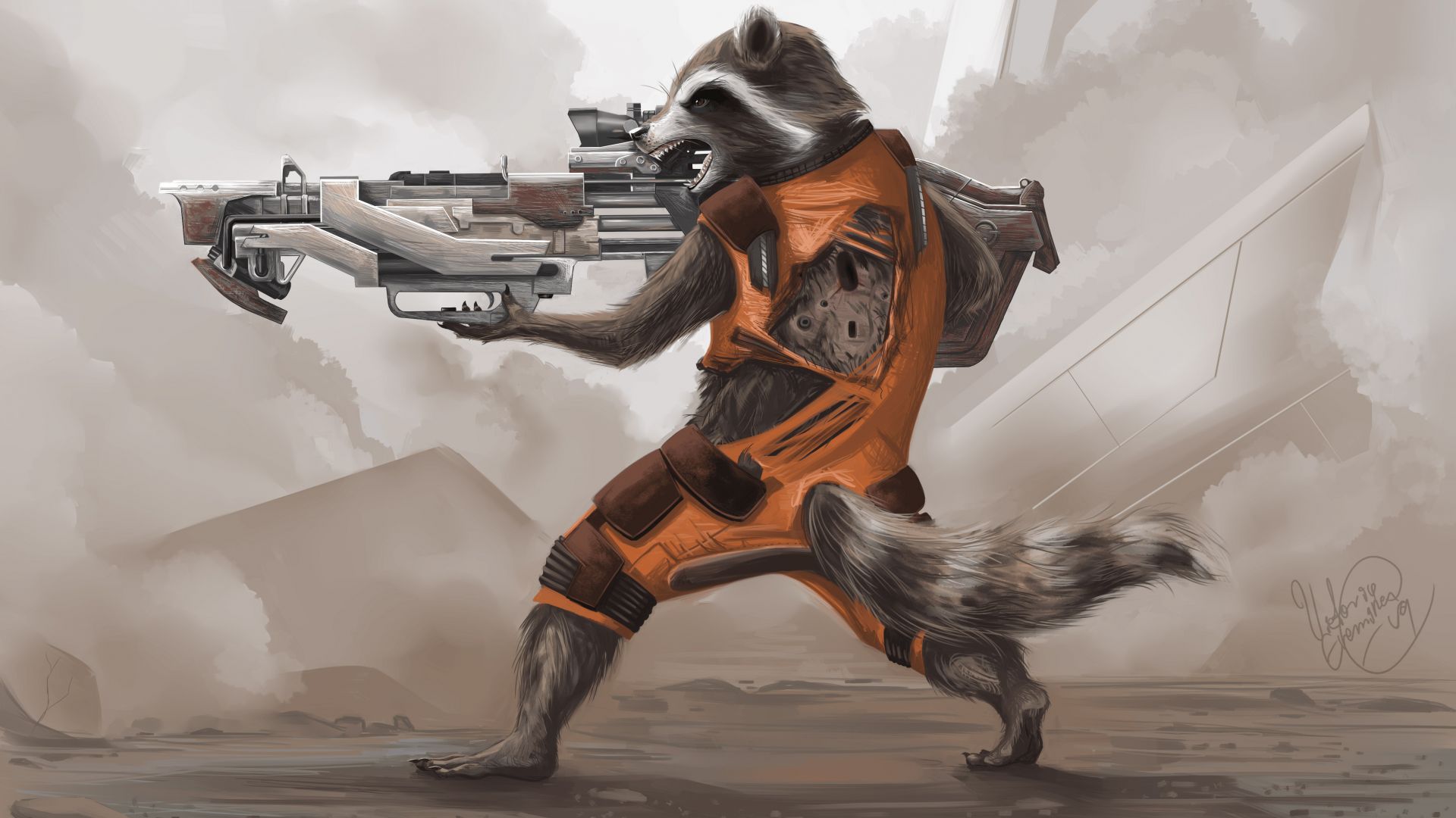 Wallpaper Rocket raccoon, artwork, 4k