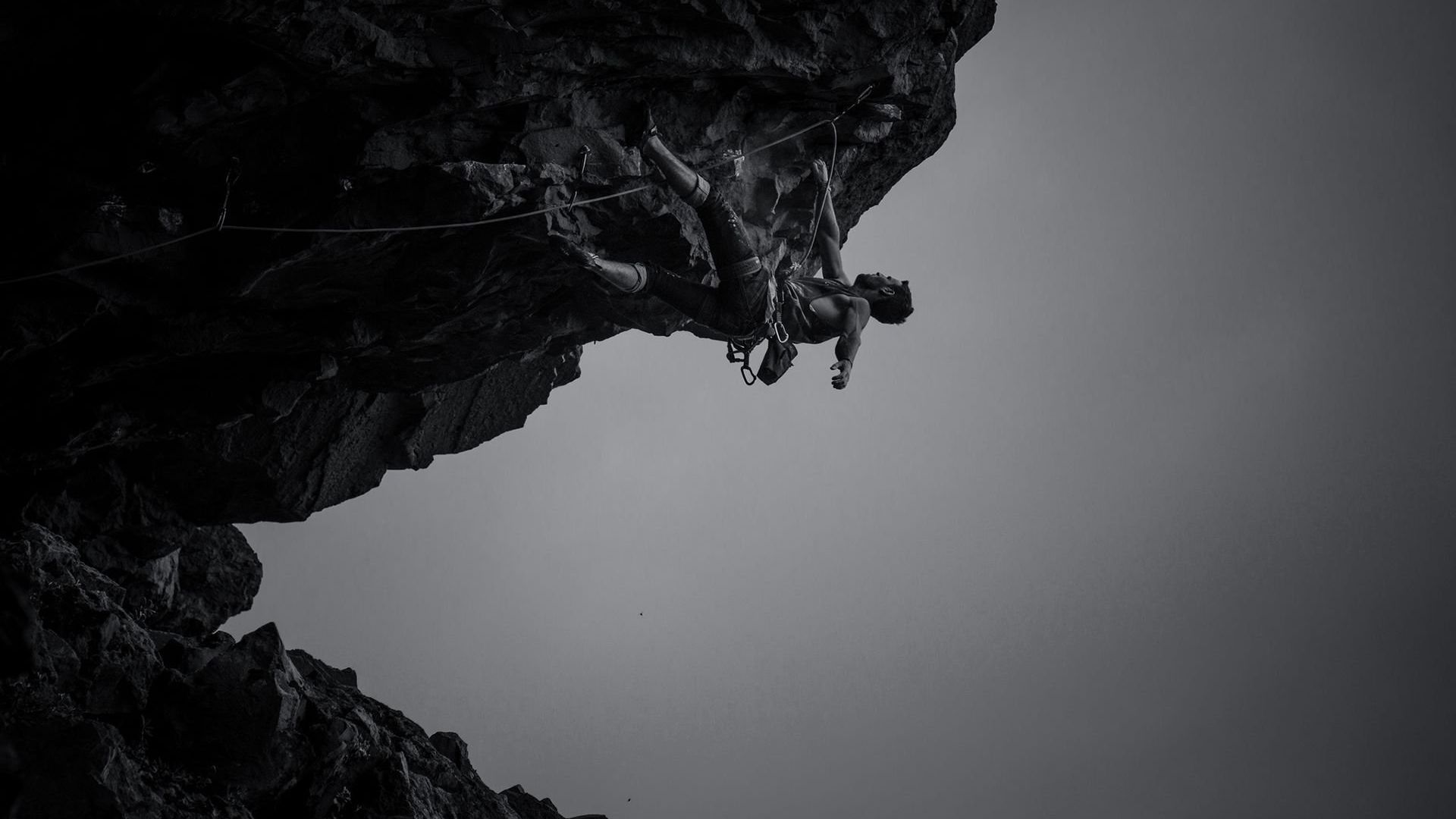 Desktop Wallpaper Monochrome Rock Climbing Of Man Hd Image Picture