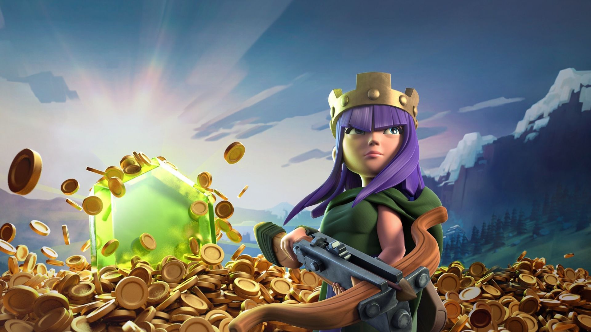 Wallpaper Clash of clans, mobile game, coins, girl warrior