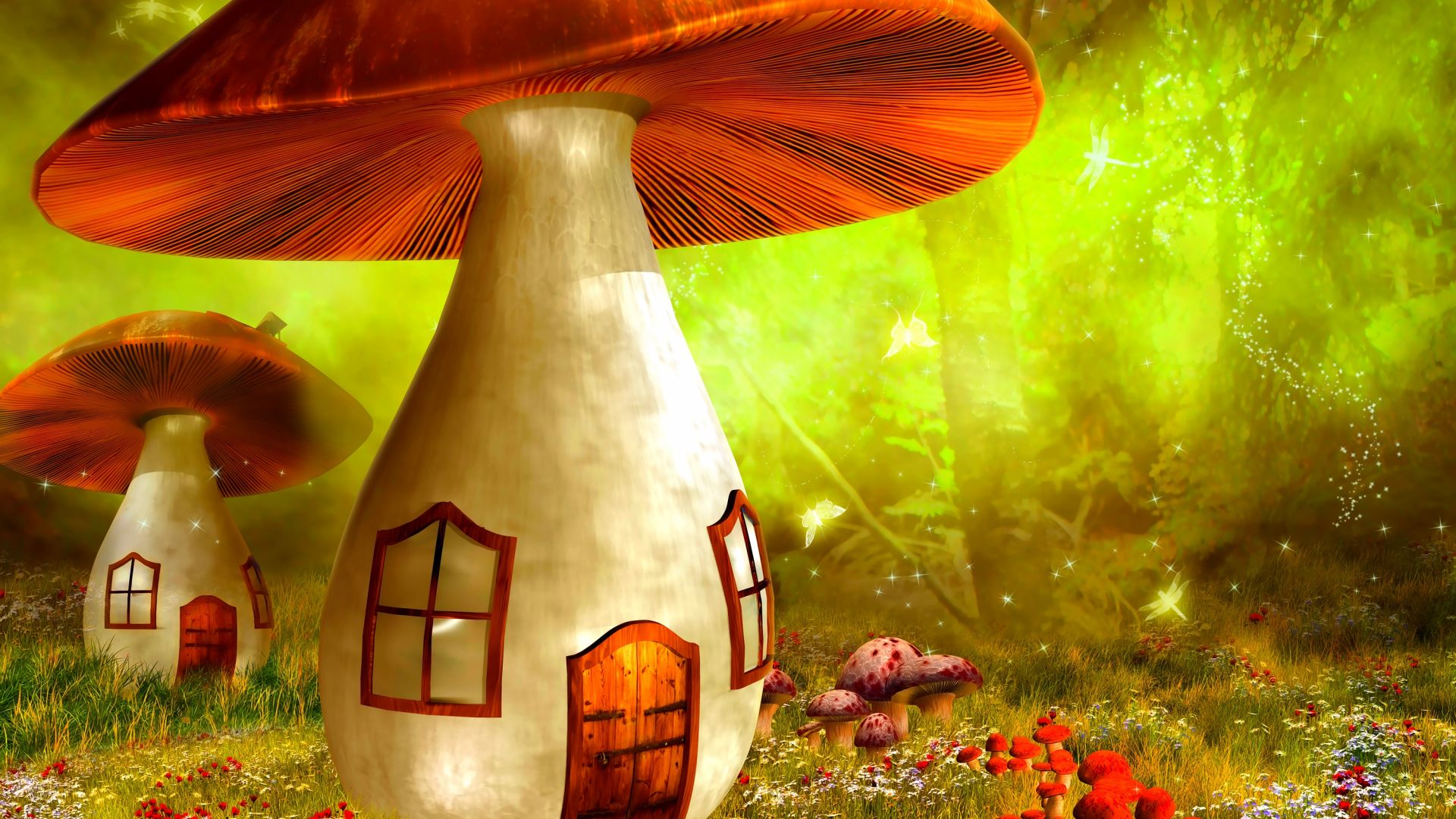 Wallpaper Mushroom house, fantasy, art