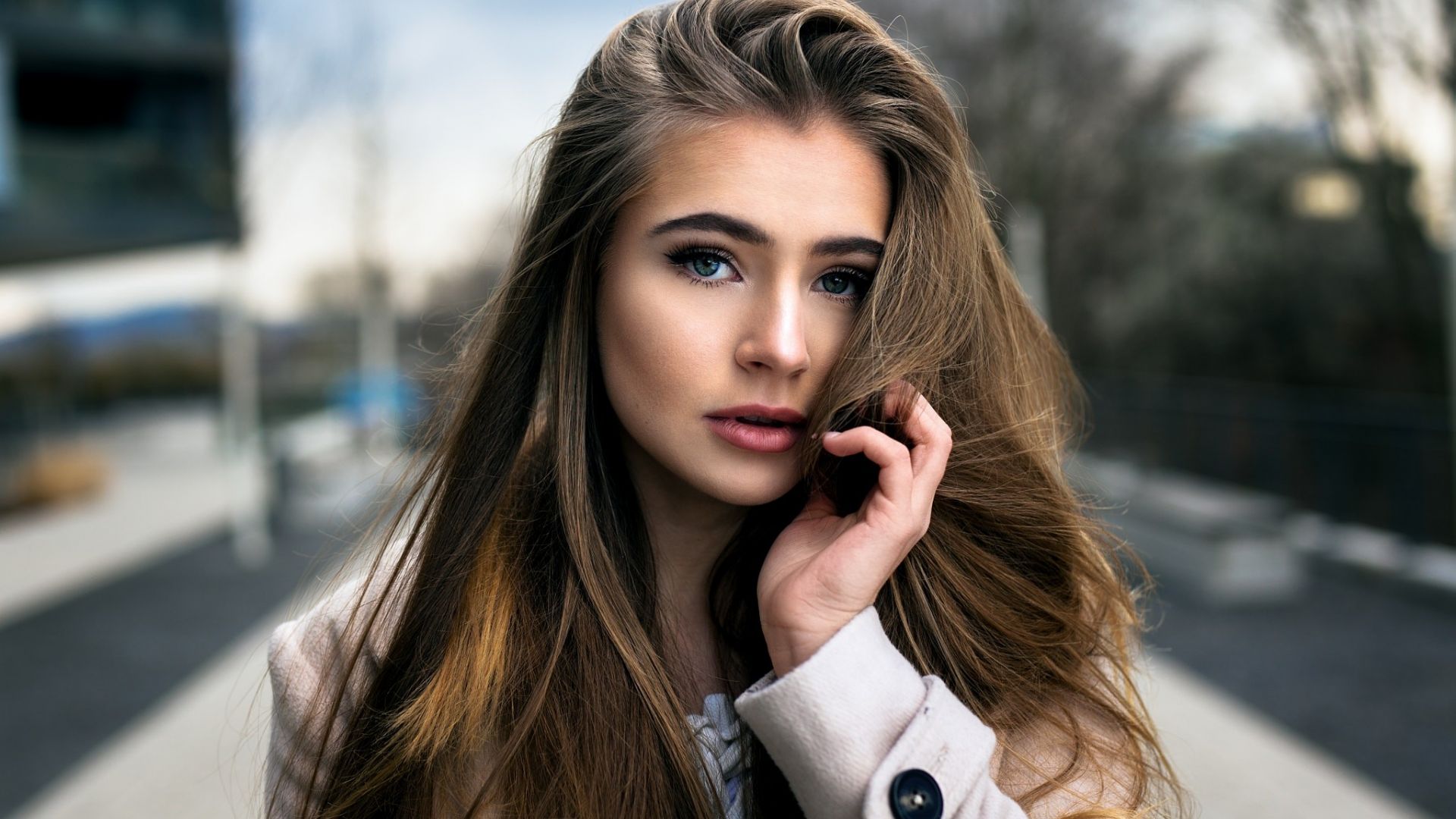 Wallpaper Outdoor, model, girl, hair on face