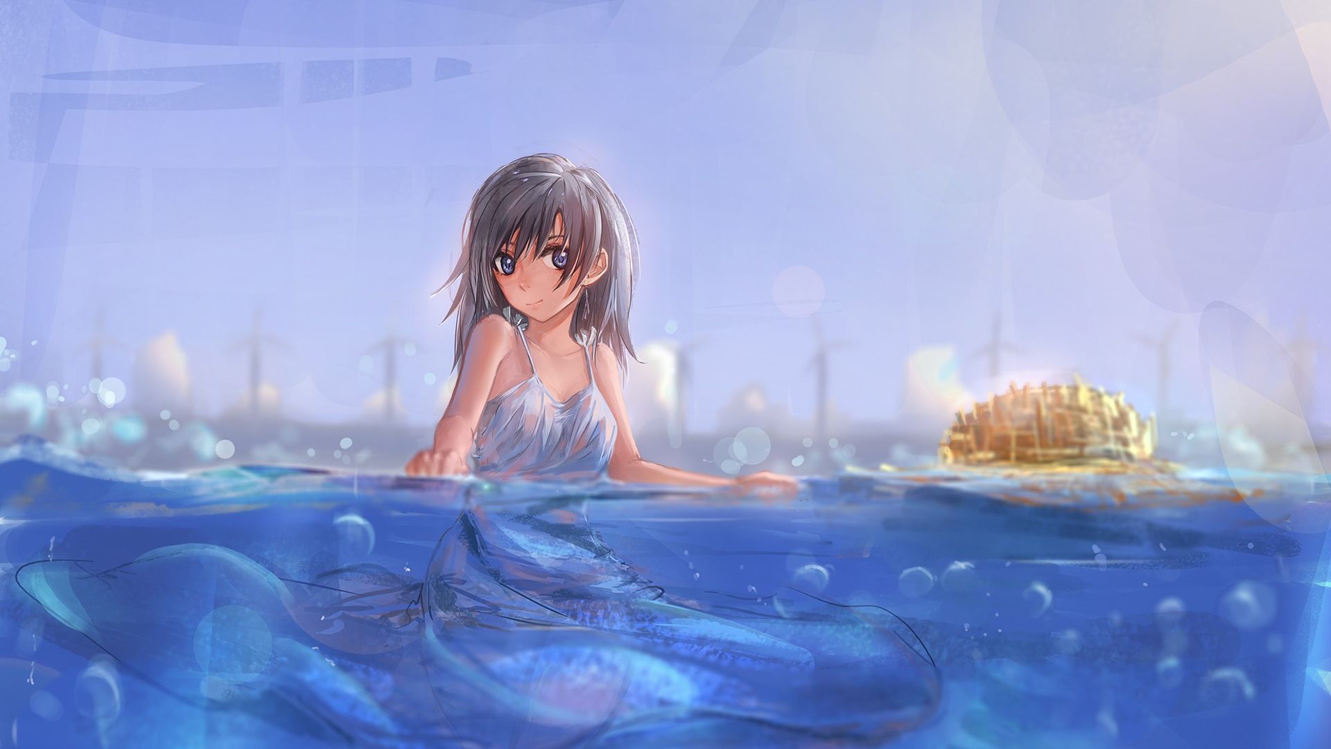 Desktop Wallpaper Anime Girl In Water, Hd Image, Picture, Background, Xcu 0j