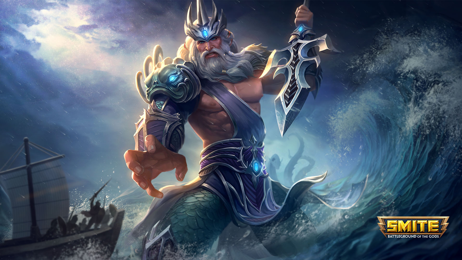 Wallpaper Poseidon, smite online game, warrior