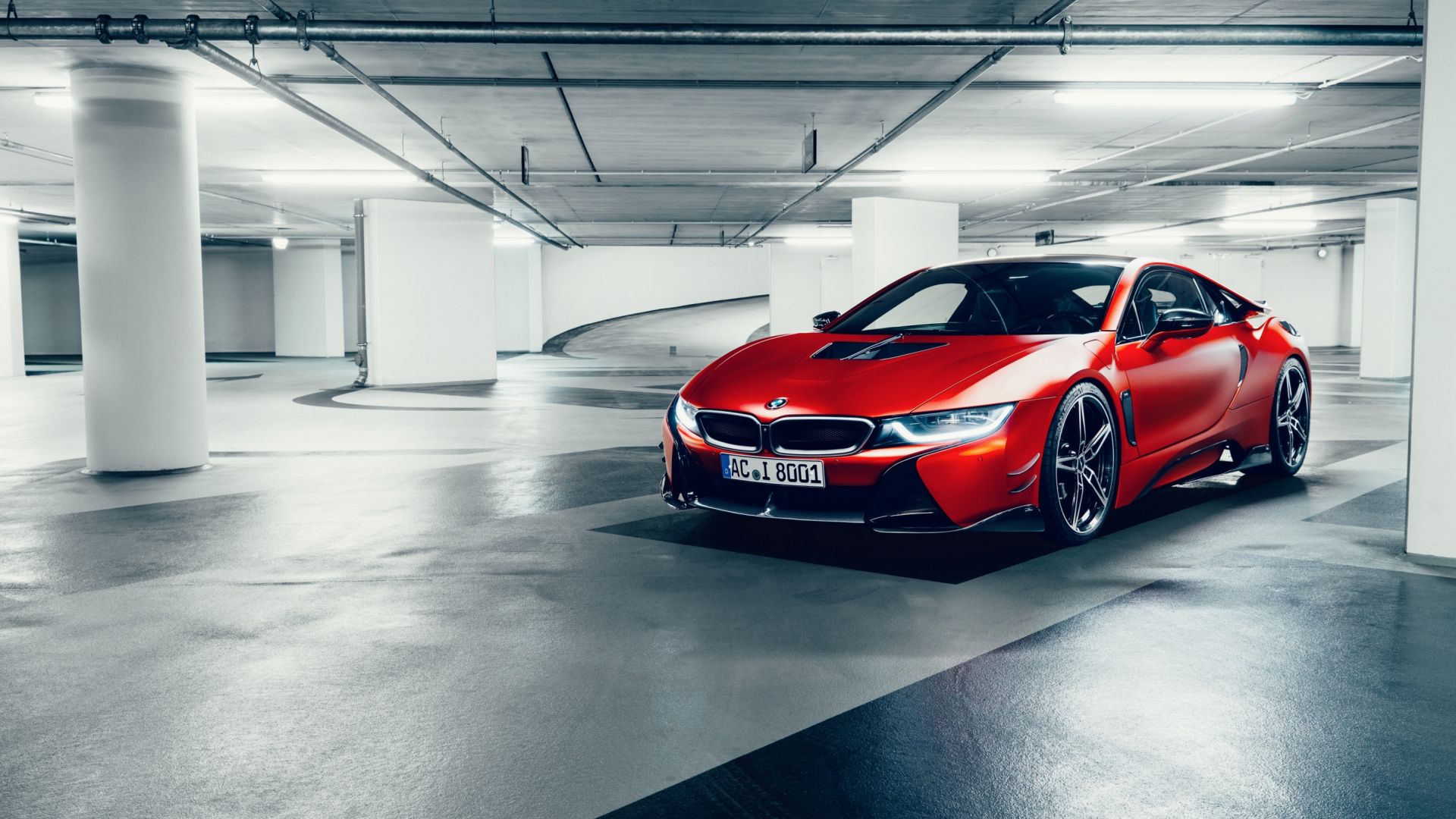Wallpaper BMW I8 car in parking area