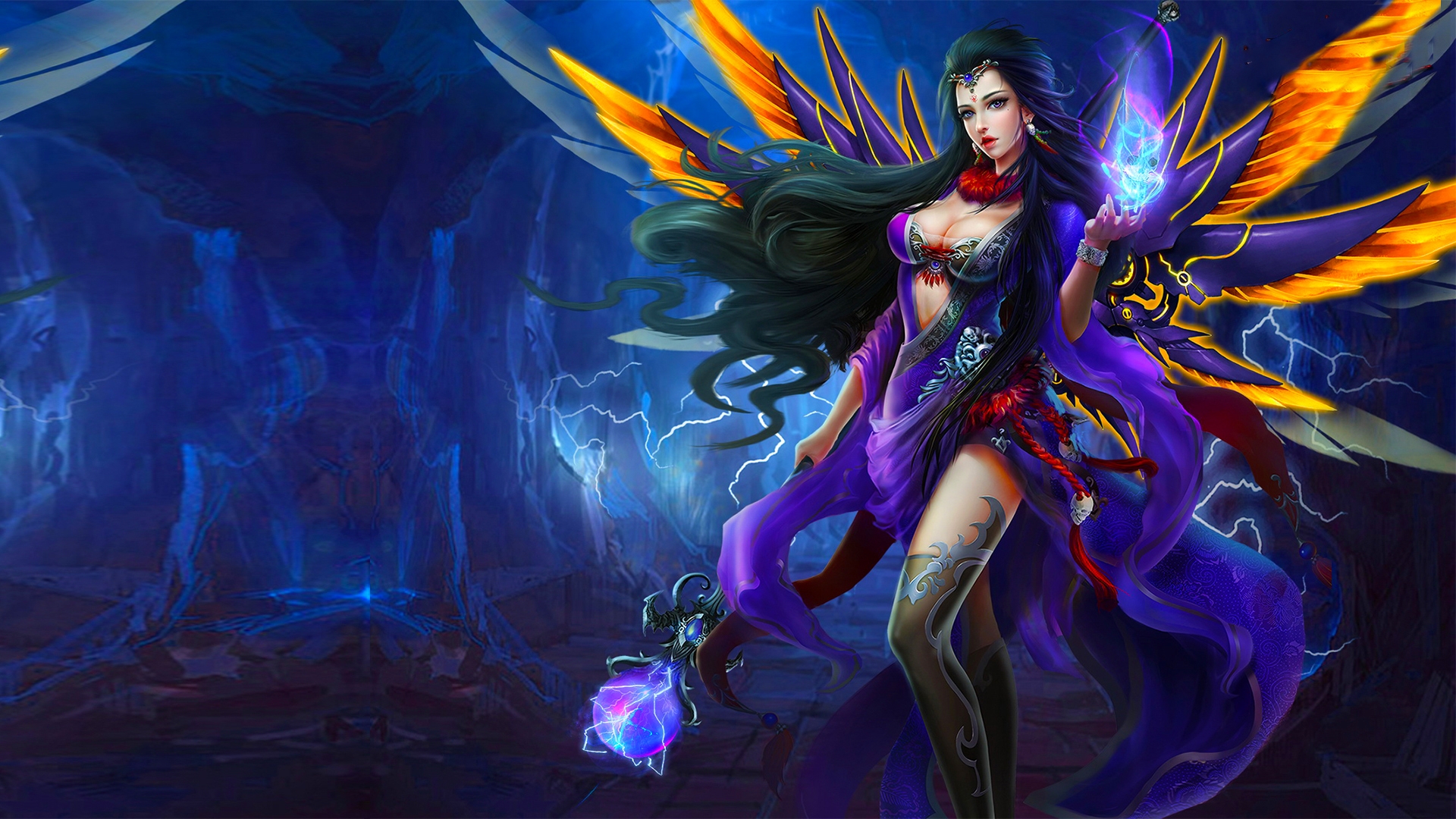 Wallpaper Fantasy girl with wings, magic wand