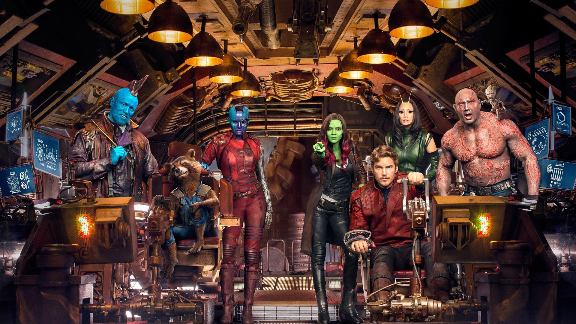 Wallpaper Guardians of the galaxy vol, 2, 2017 movie, cast, in spacecraft, hd