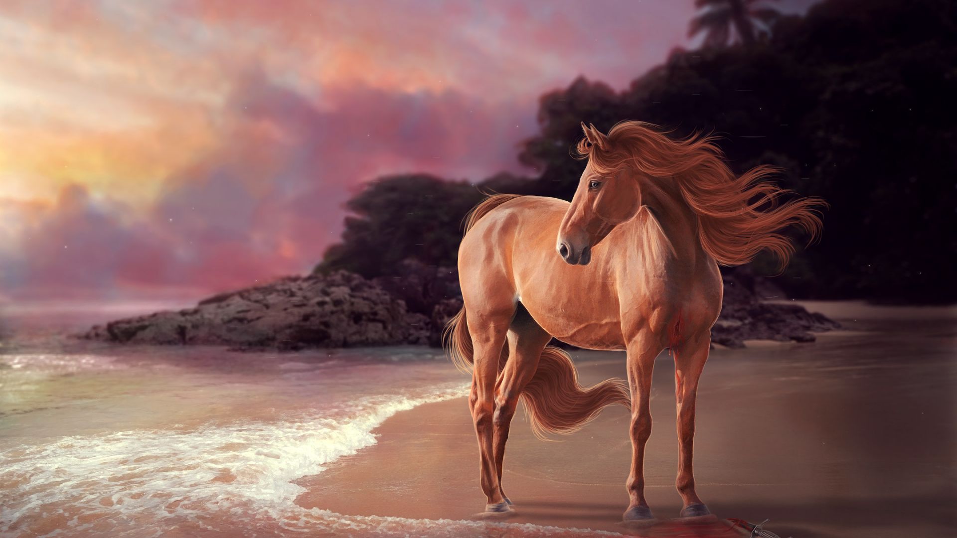 Wallpaper Horse on beach artwork fantasy