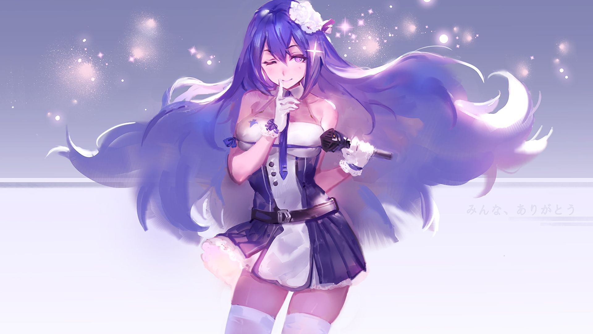 Desktop Wallpaper Purple Hair, Anime Girl, Art, Wink, Hd Image, Picture,  Background, Xxckvn