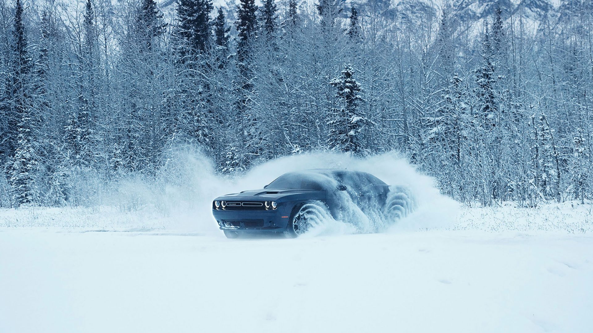 Wallpaper Dodge Challenger muscle car, winter