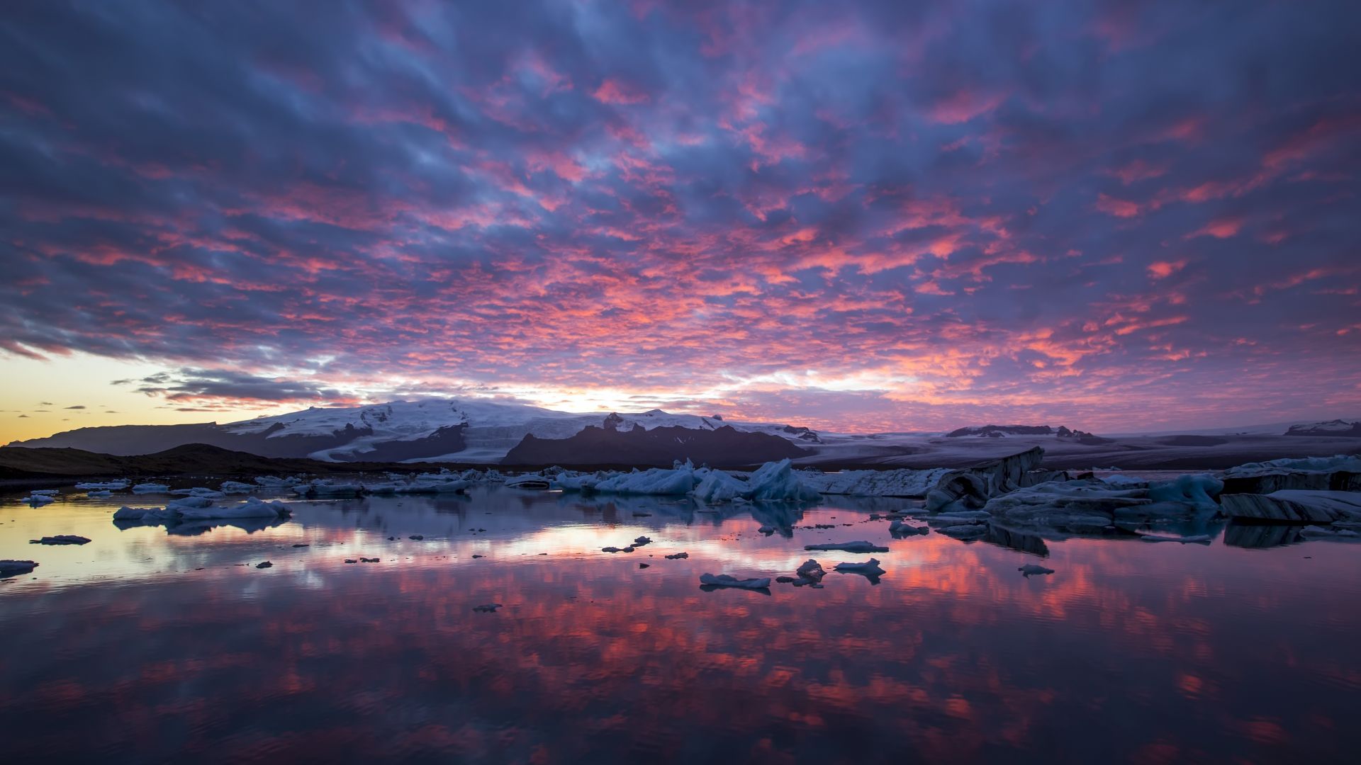 Wallpaper Glacier, sea, mountains, nature, sunset, skyline