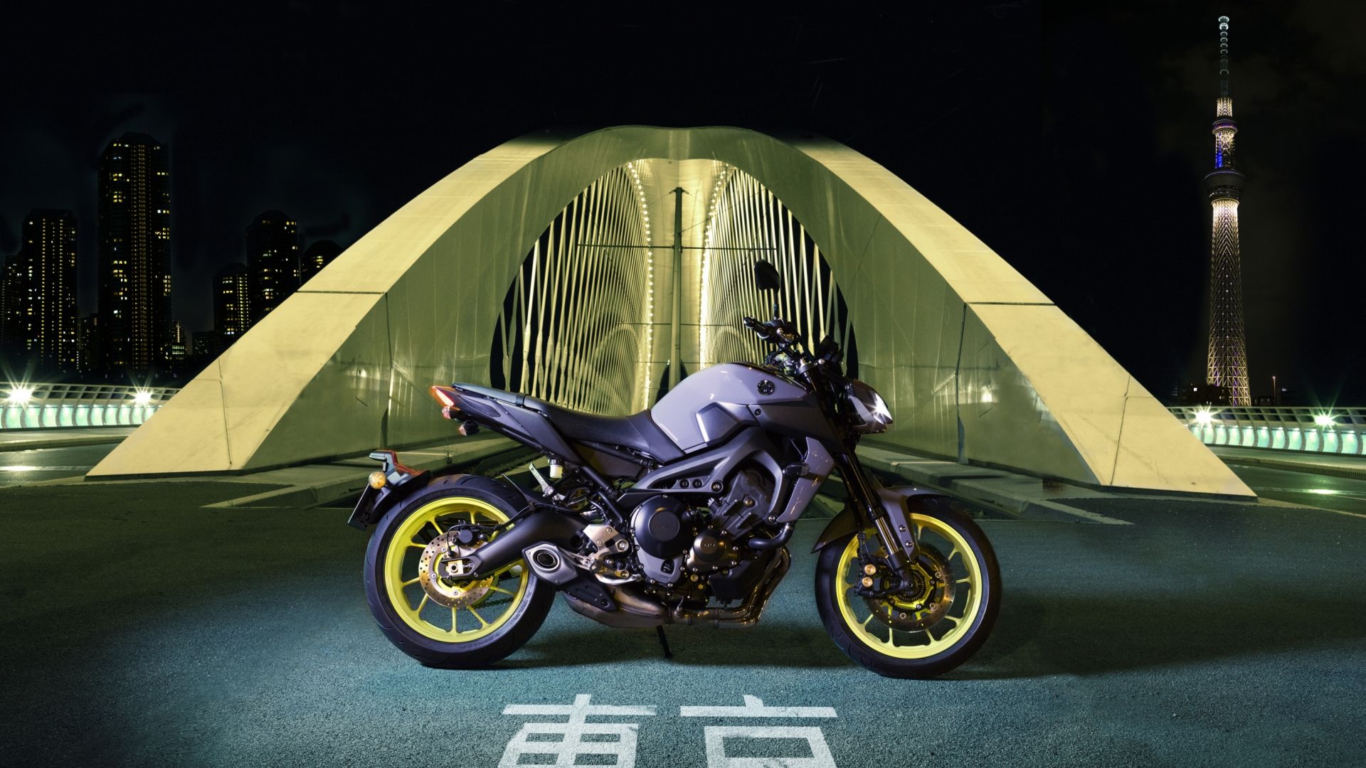 Wallpaper Yamaha MT-09 bike, bridge