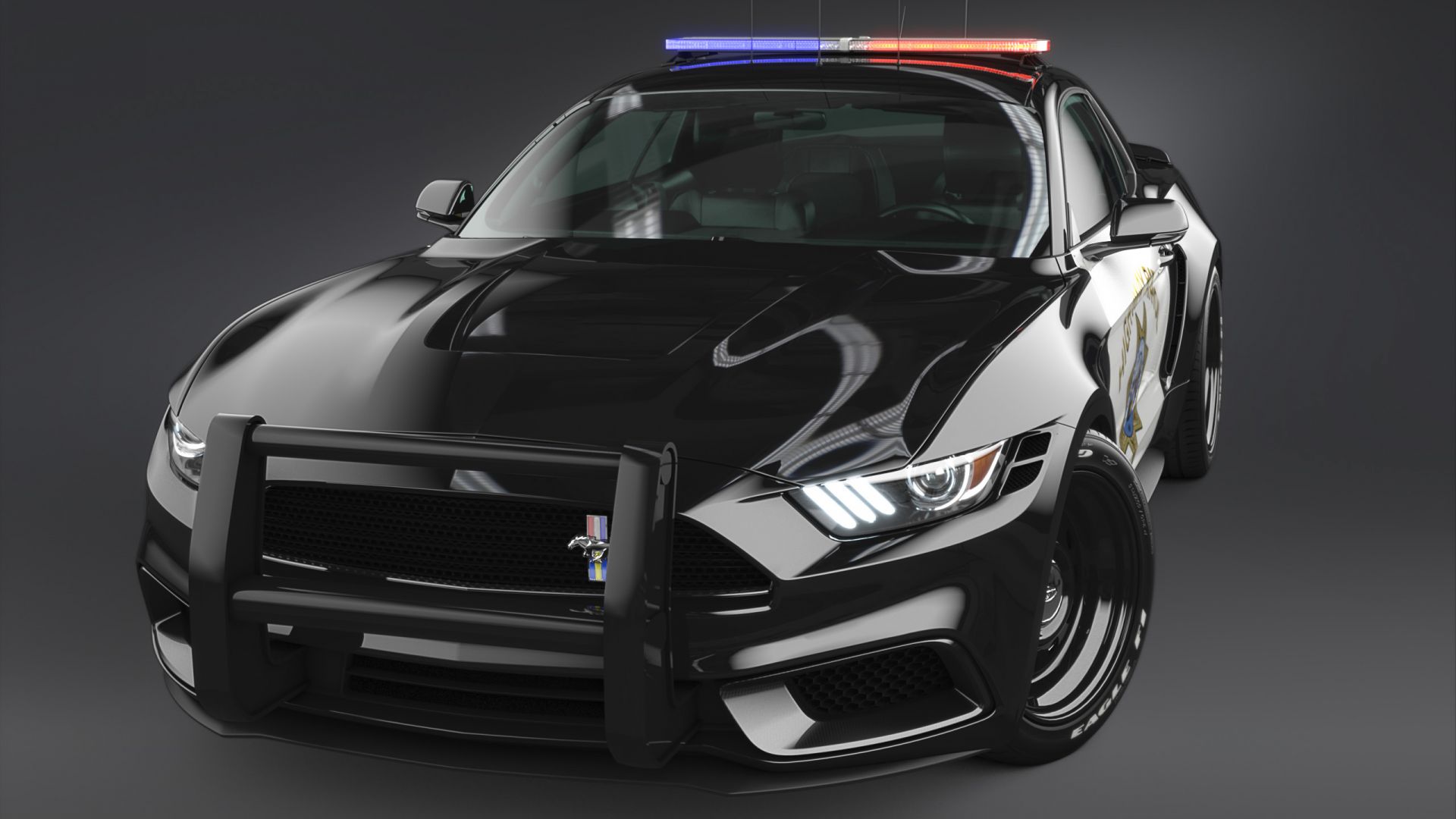 Wallpaper Ford Mustang, black police car, front view