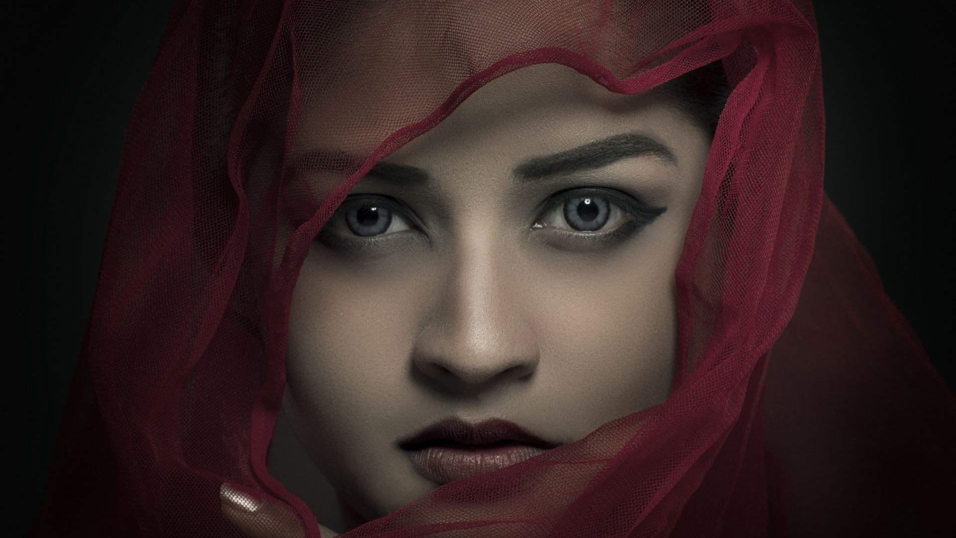 Wallpaper Red scarf, girl, model, face