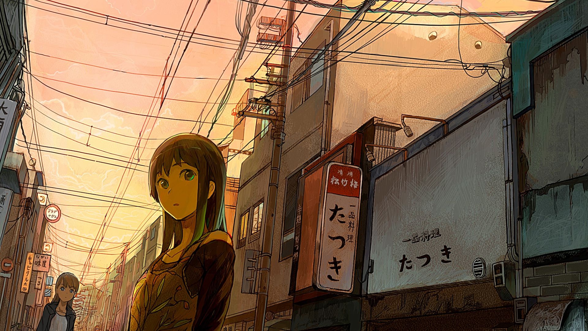 Wallpaper Anime girl of town, city