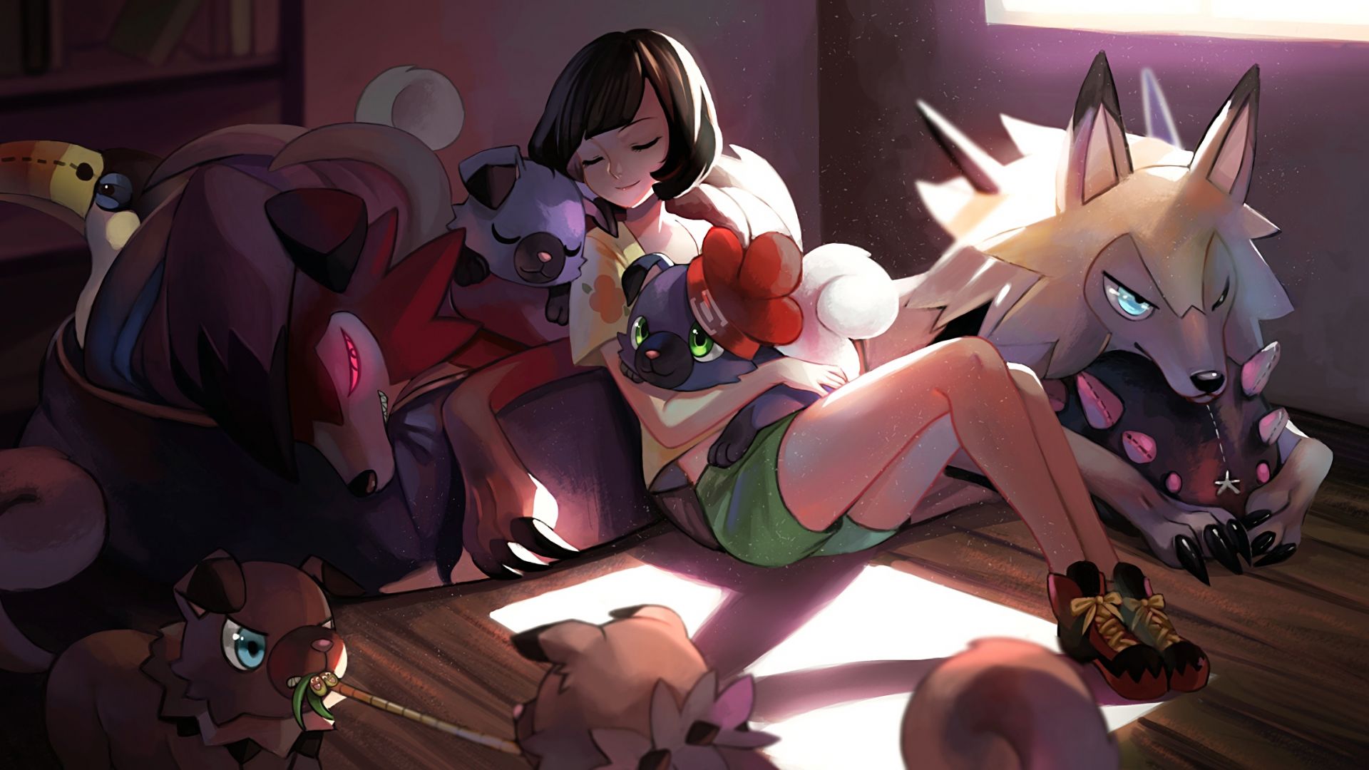 Wallpaper Pokémon Sun and Moon video game, anime girl, Pokemon, sleeping