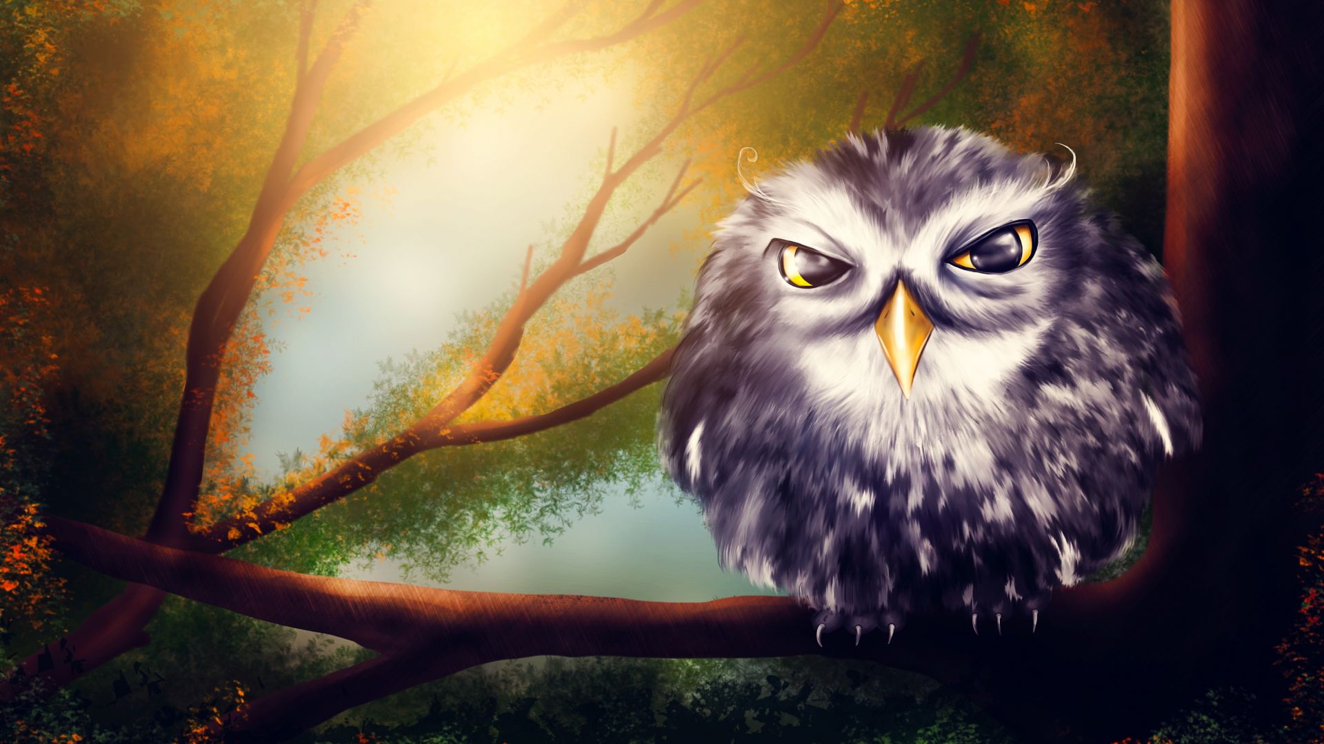 Wallpaper Owl bird, forest, artwork