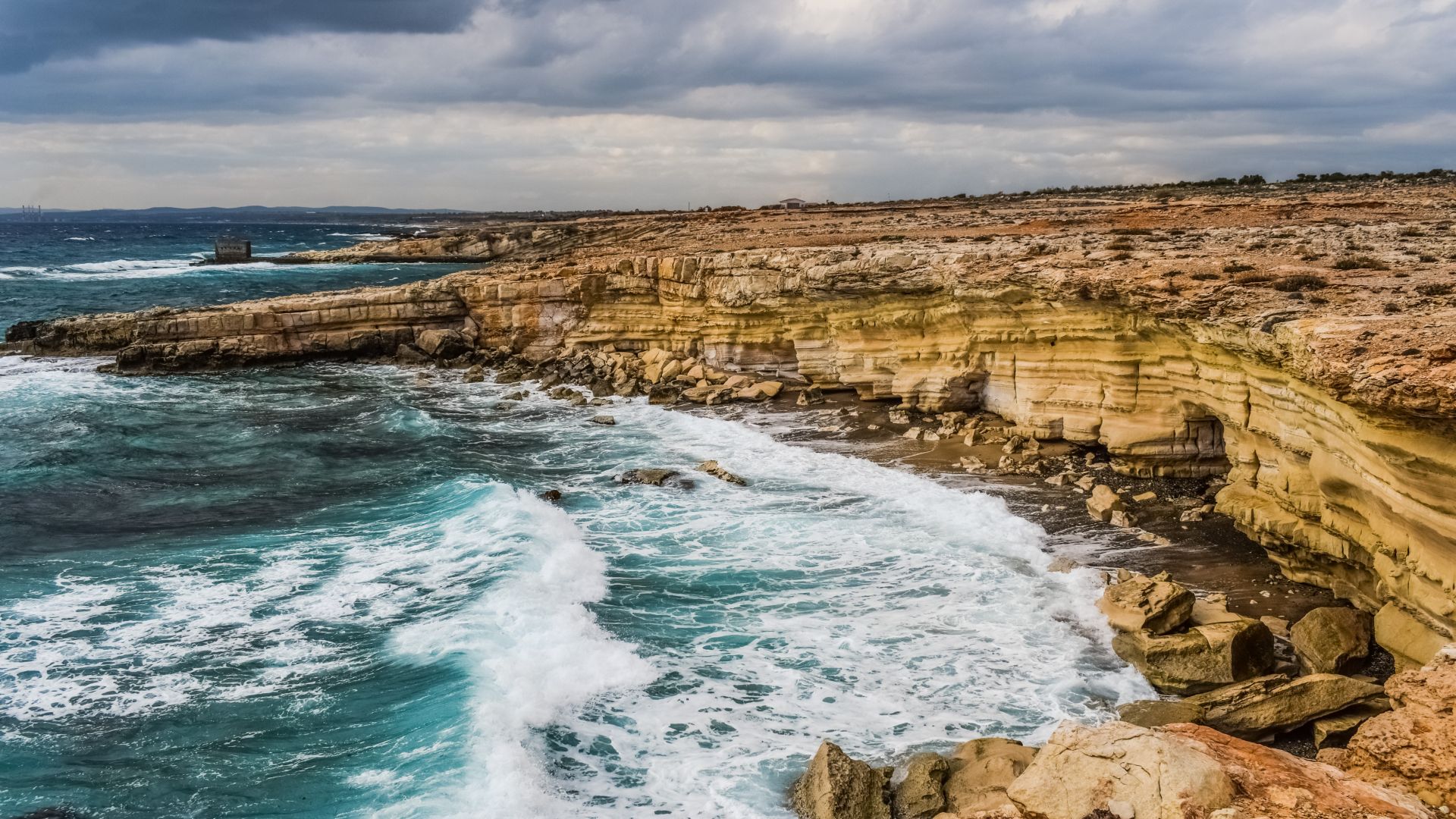 Wallpaper Cyprus cliff, coast waves