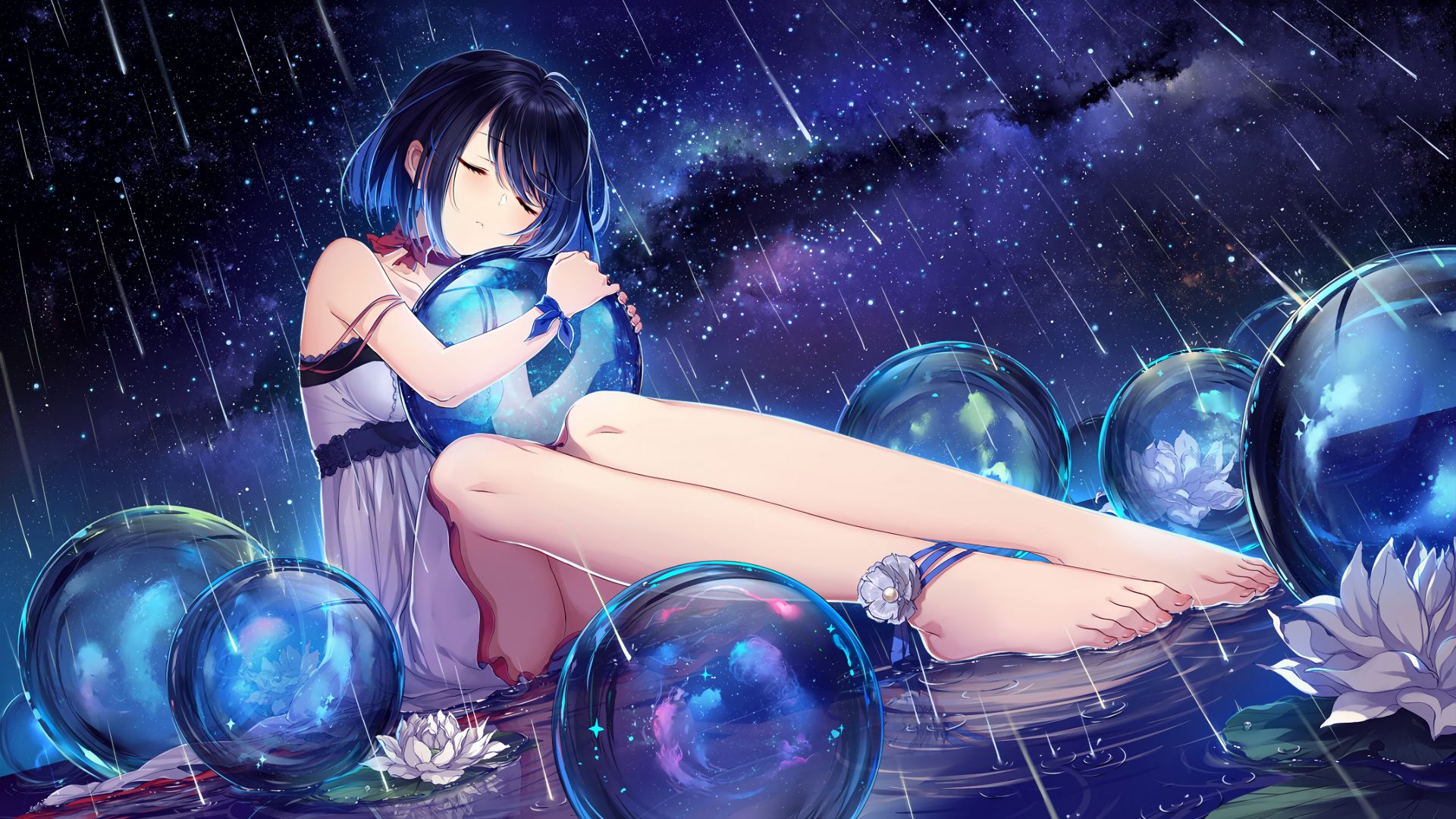 Desktop Wallpaper Rain, Anime Girl, Balls, Night, Hd Image, Picture,  Background, Zsznkv
