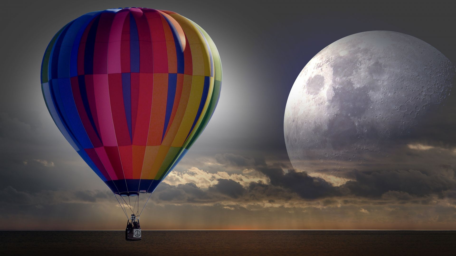 Wallpaper Hot air balloon, moon, clouds