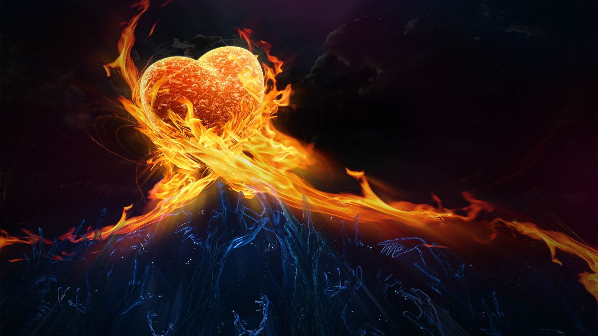 Wallpaper Heart shape fire