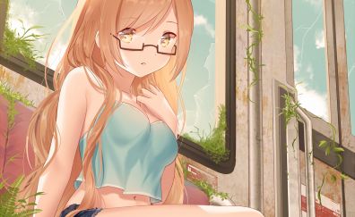 Hot blonde anime girl in short jeans, anime