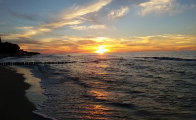 Sunset, sea, beach, nature