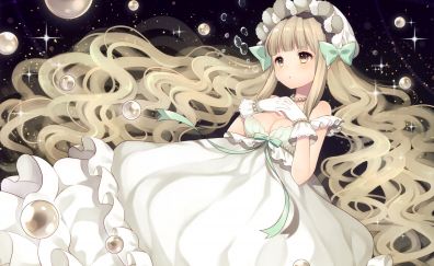 White dress, blonde anime girl, bubbles