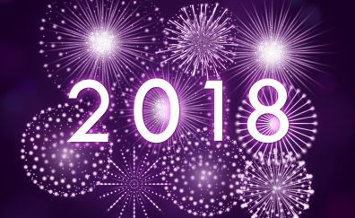 Fireworks, 2018, happy new year, typography, 4k