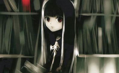 Anime girl, library, original, art