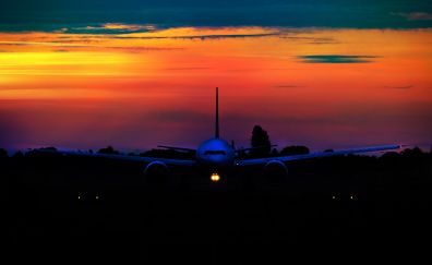 Sunset, airplane, aircraft, sky