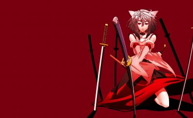 Katana, anime girl, red dress, original