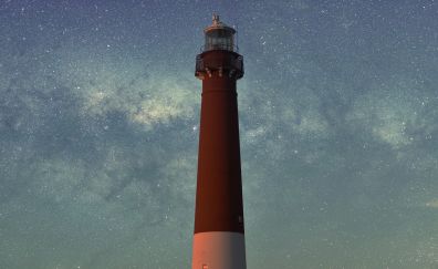 Night, stars, lighthouse