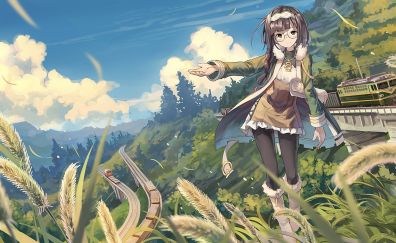 Ponytail, long hair, anime girl, outdoor