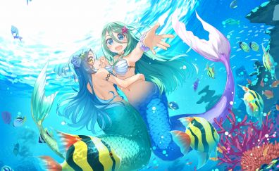 Anime girls, mermaid, art