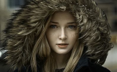 Blue eyes, beautiful, winter, woman's face