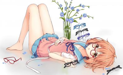 Lying down, anime girl, short hair, Mirai Kuriyama, Kyoukai no Kanata