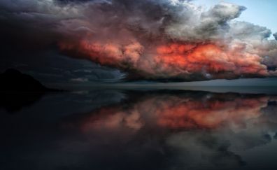 Storm, clouds, lake, reflections