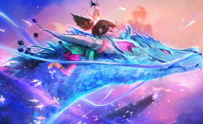 Dragon, girl, flight, fantasy