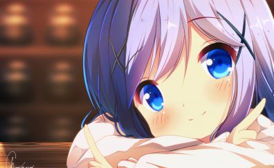 Cute face of anime girl, blue eyes, original
