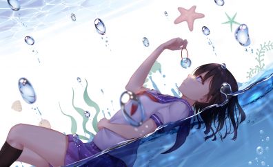 Lying down, anime girl, bubbles, original